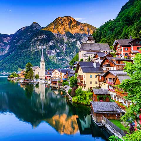 View of the beautiful Alpine lakes on an escorted Austria vacation