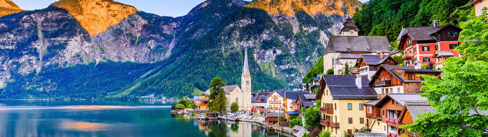 Panoramic view of the beautiful Alpine lakes on an escorted Austria vacation