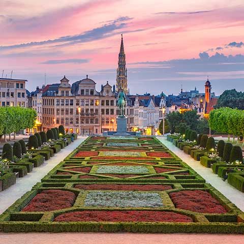View of the gardens facing the Royal Palace on an escorted Belgian tour