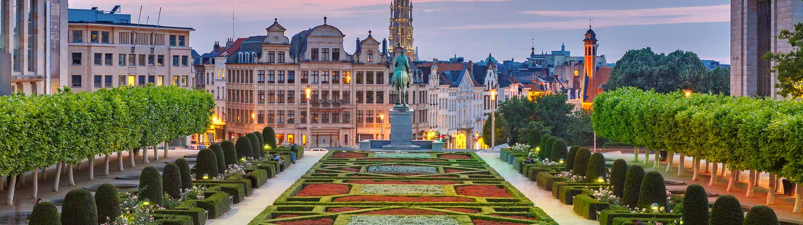 Panoramic view of the gardens facing the Royal Palace on an escorted Belgian tour