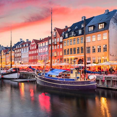 View of the beautiful Copenhagen harbor on an escorted vacation to Denmark