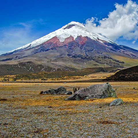 View of the Cotopaxi volcano in Cotopaxi National Park that can be enjoyed on a Ecuador vacation