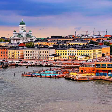 Beautiful view of the Helsinki harbor on an escorted Finland vacation