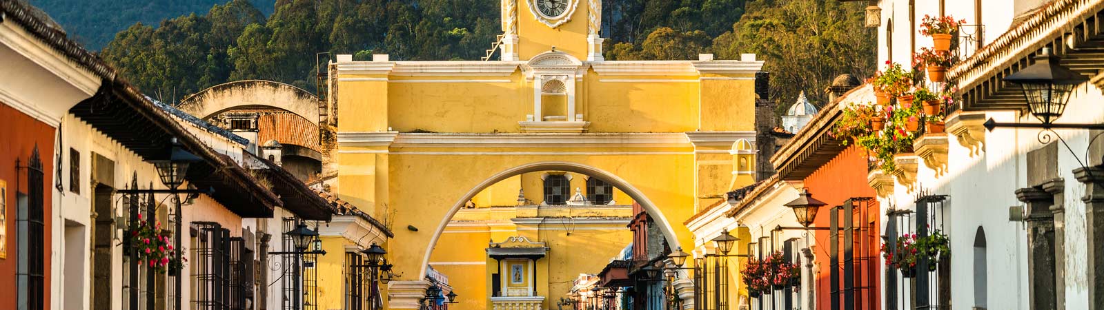 A view of the Santa Catalina Arch  that can be viewed in Antigua Guatemala on a Guatemala vacation