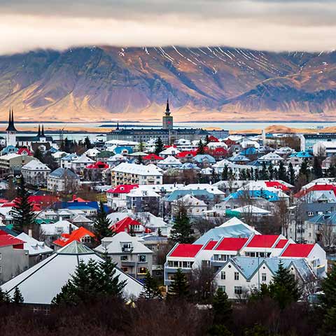 Aerial view of Reykjavík on an escorted Iceland vacation
