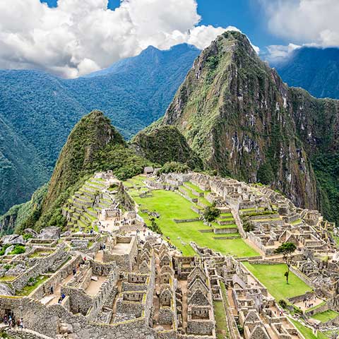 An aerial view Machu Picchu is a must see place to visit on a Peru vacation