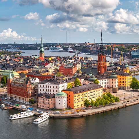 Aerial view of the Stockholm's Gamla Stan on an escorted Sweden vacation